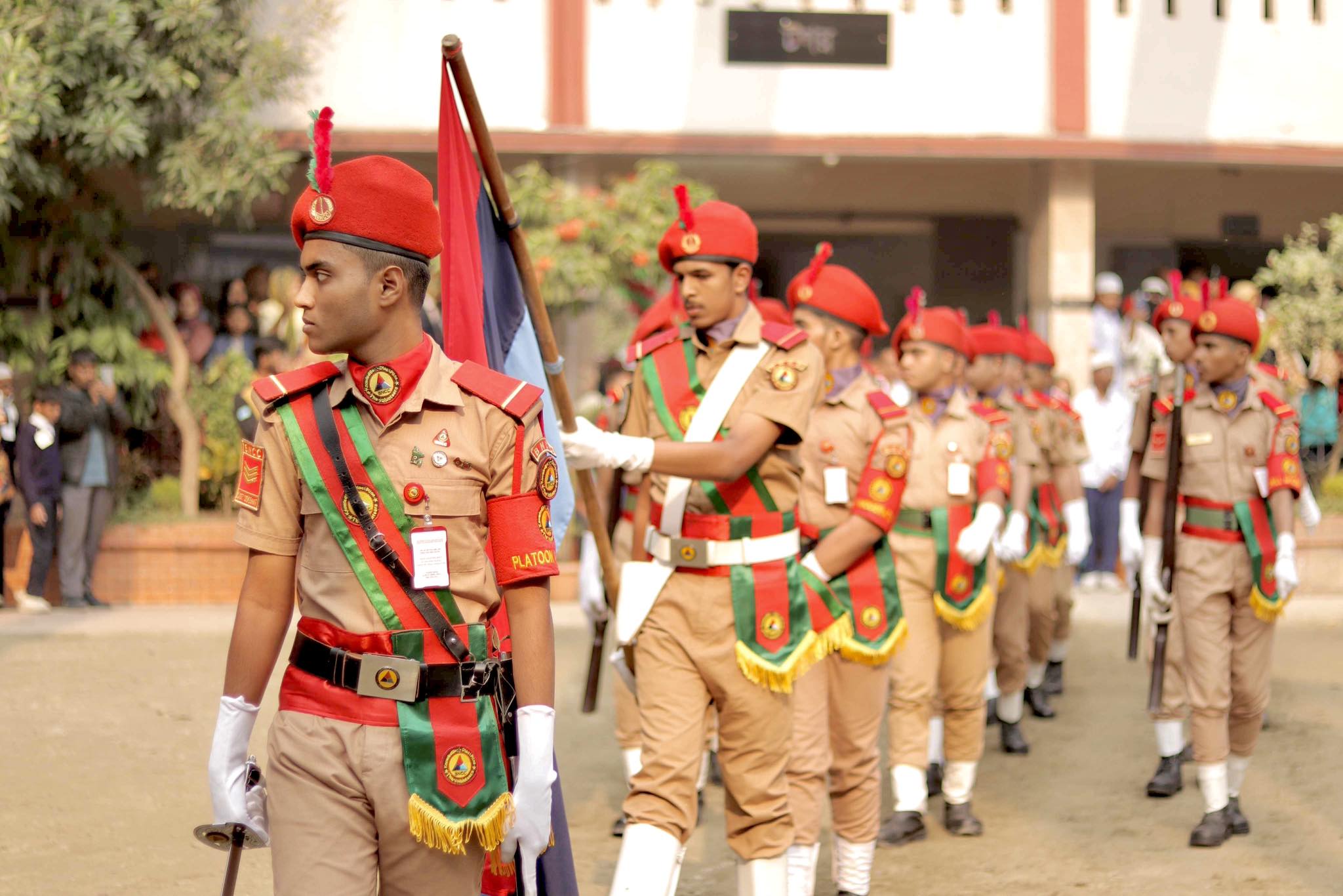 BNCC cadets marching in parade formation